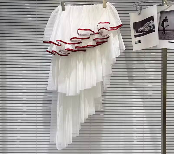 Women Sexy Fashion White Ruffled Asymmetrical Skirt