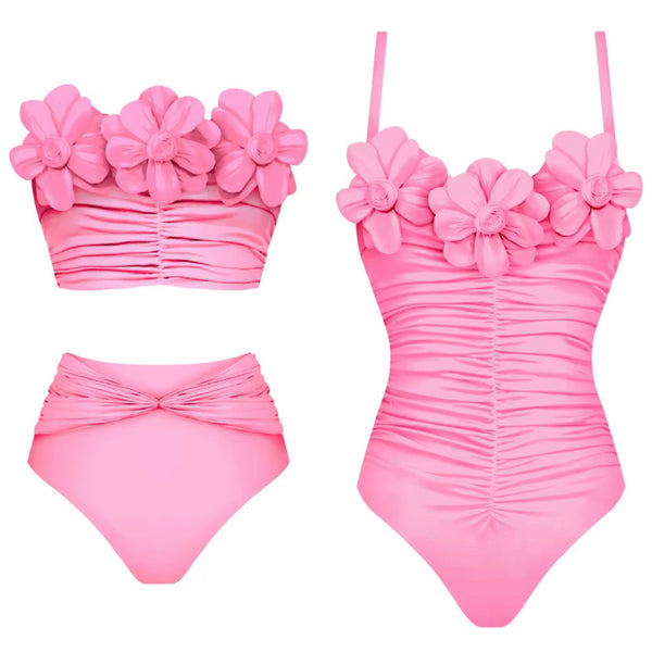 Women Pink Sexy 3D Floral Bikini/ Swimsuit