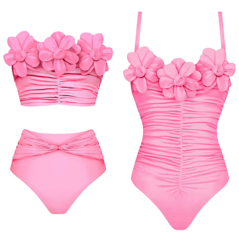 Women Pink Sexy 3D Floral Bikini/ Swimsuit