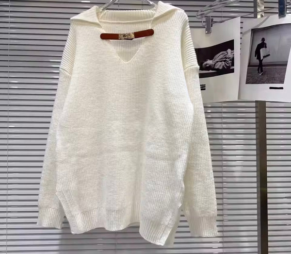 Women Fashion Buckled Sweater Two Piece Faux Leather Short Set