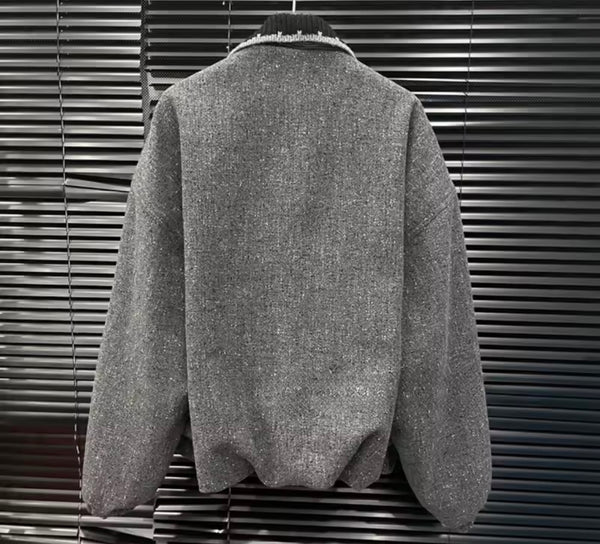 Women Gray Tie Fashion Jacket Two Piece Skirt Set