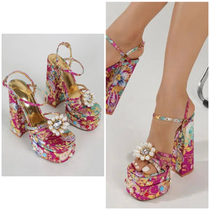 Women Colorful Floral Fashion Platform High Heel Sandals