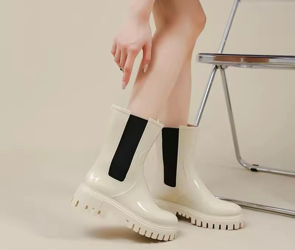Women Fashion Color Rain Ankle Boots