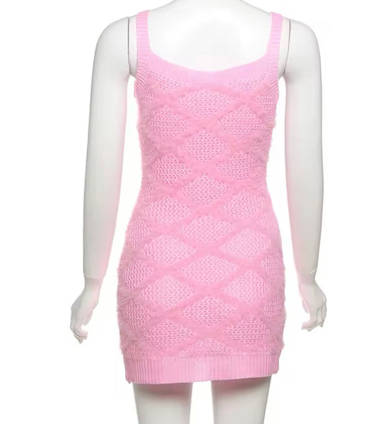 Women Sexy Sleeveless Knitted Solid Color Dress