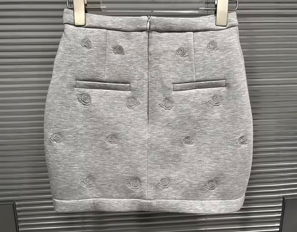 Women Fashion Rhinestone Button Up Two Piece Skirt Set