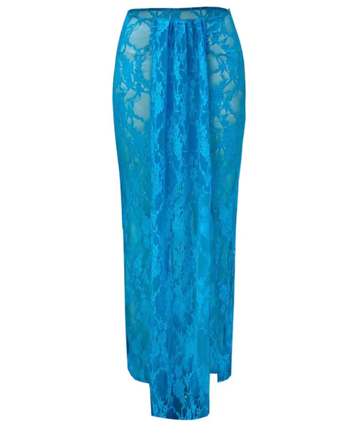 Women Sexy Blue Lace Swimsuit Cover Up Set