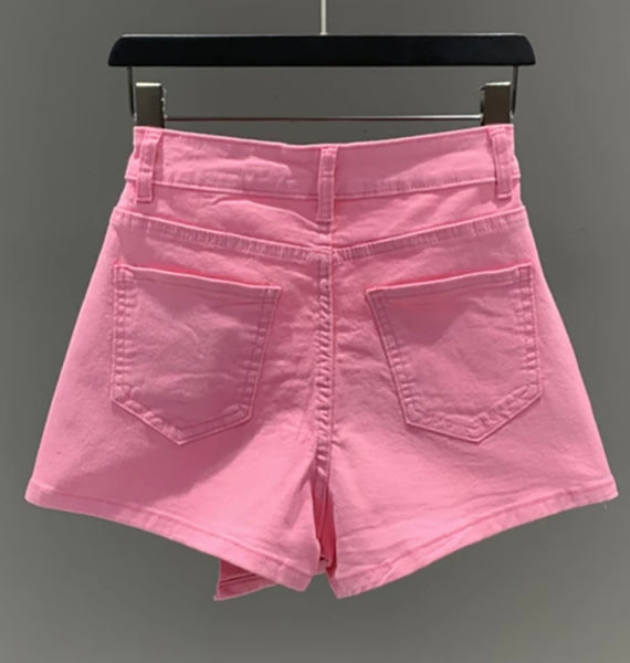 Women Fashion Button Up Denim Wrap Shorts