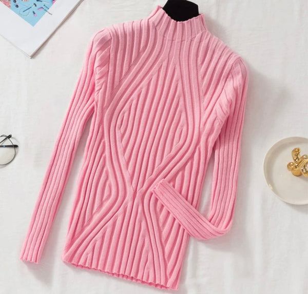 Women Ribbed Full Sleeve Turtleneck Fashion Top