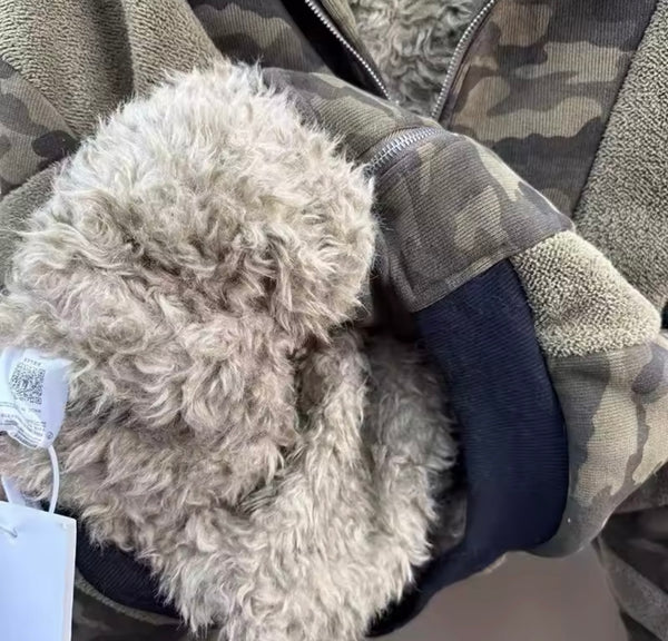 Women Camouflage Faux Fur Patchwork Two Piece Skirt Set