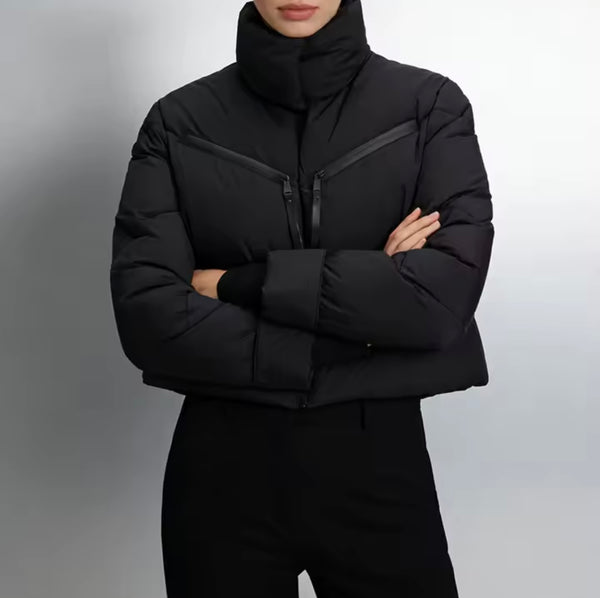 Women Fashion Zipper Puff Short Jacket