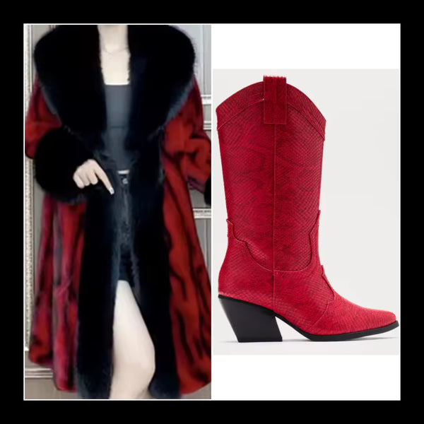 Women Pointed Toe Fashion Knee High Western Boots