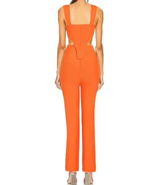 Women Orange Sleeveless Fashion Two Piece Pant Set