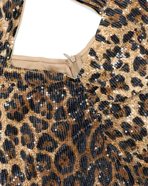 Women Sexy Sequins Leopard Halter Cut Out Glove Dress