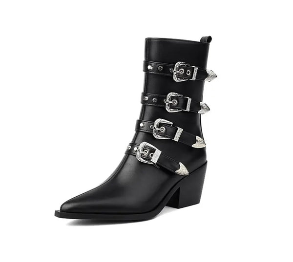 Women Fashion Faux Leather Buckled Ankle Boots