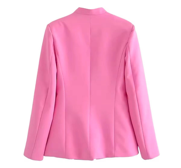 Women Fashion Pink Full Sleeve Blazer Two Piece Pant Set