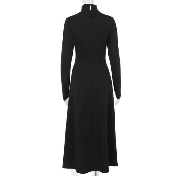 Women Sexy Black Side Zipper Full Sleeve Maxi Dress