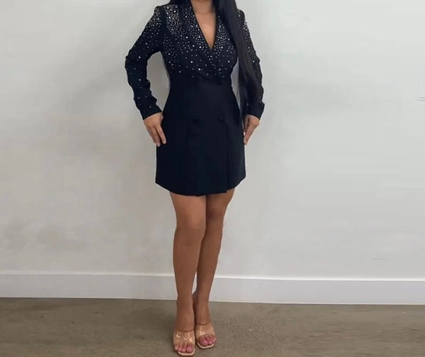 Women Sexy Full Sleeve Bling Patchwork Blazer Dress