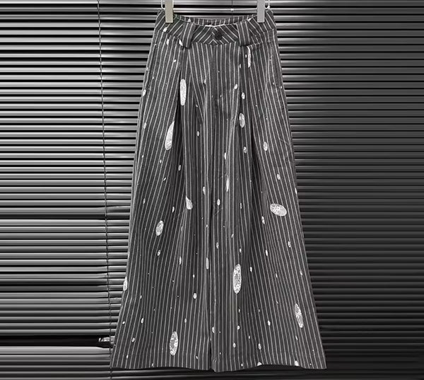 Women Gray Pinstriped Lace Patchwork Fashion Pants