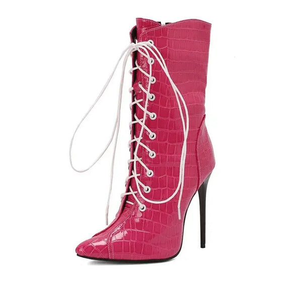 Women Fashion Color Pointed Toe Lace Up Ankle/Mid Calf Boots