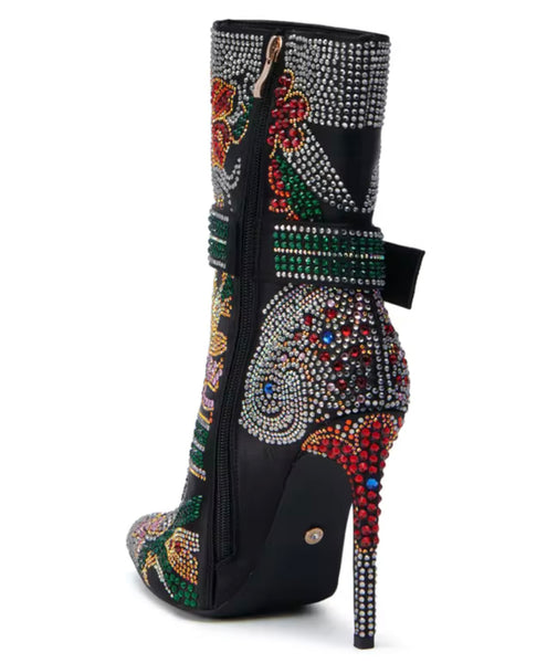 Women Fashion Buckled Colorful Bling High Heel Ankle Boots