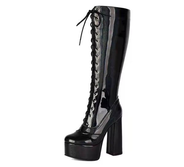 Women Fashion Lace Up Platform High Heel Knee Length Boots