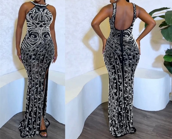 Women Sexy Sleeveless Bling Open Back Maxi Dress