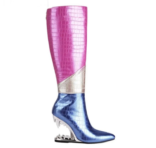 Women Fashion PU Multicolored Platform Wedge Knee High Boots