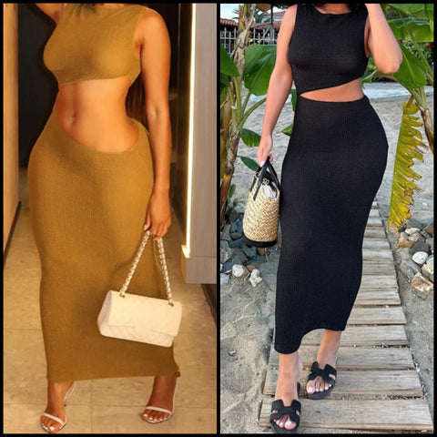 Women Cut Out Sexy Sleeveless Solid Color Maxi Dress