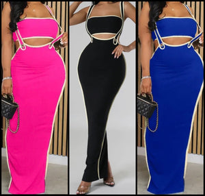Women Sexy Sleeveless Striped Two Piece Maxi Dress