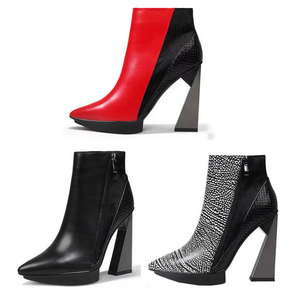 Women Pointed Toe Platform Fashion High Heel Ankle Boots
