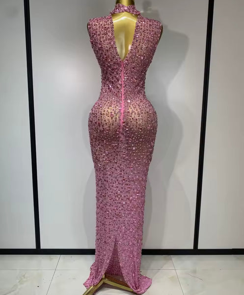Women Sexy Sleeveless Color Crystal Mesh Maxi Dress