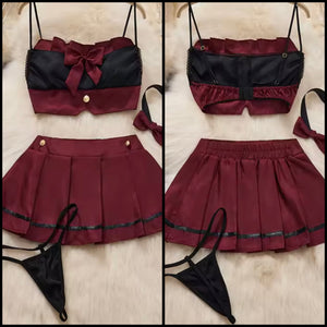 Women Sexy Color Patchwork Choker Four Piece Lingerie Set