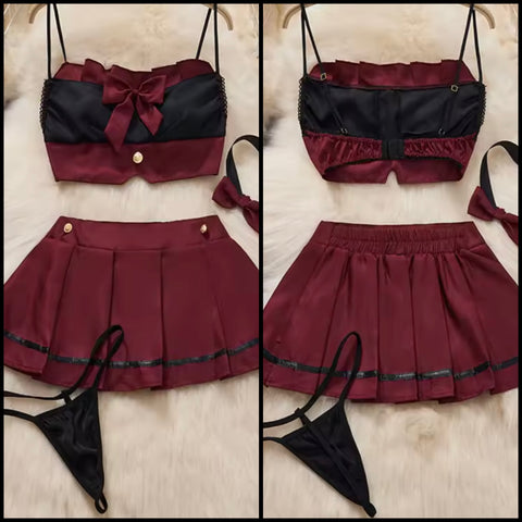 Women Sexy Color Patchwork Choker Four Piece Lingerie Set