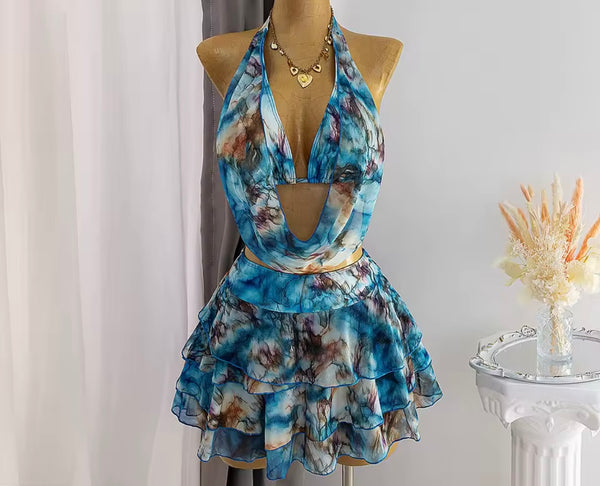 Women Sexy Printed Halter Bikini Cover Up Set