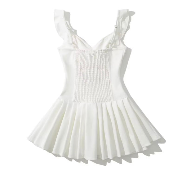 Women White Ruffled Sleeveless Sexy Dress
