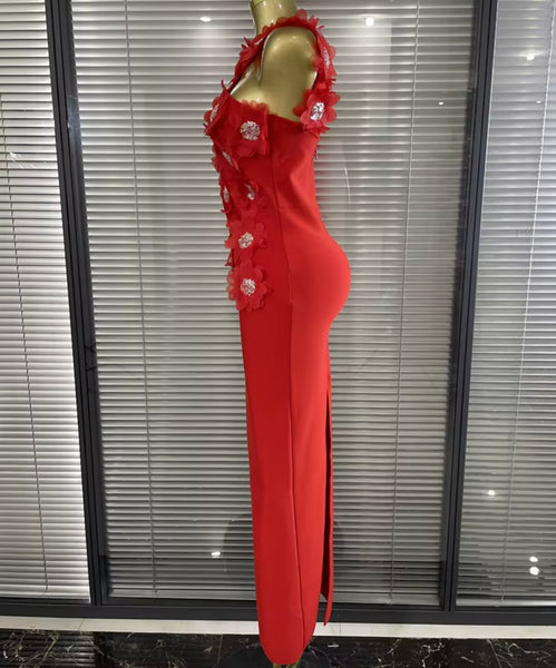Women Sexy Sleeveless Floral Rhinestone Maxi Dress