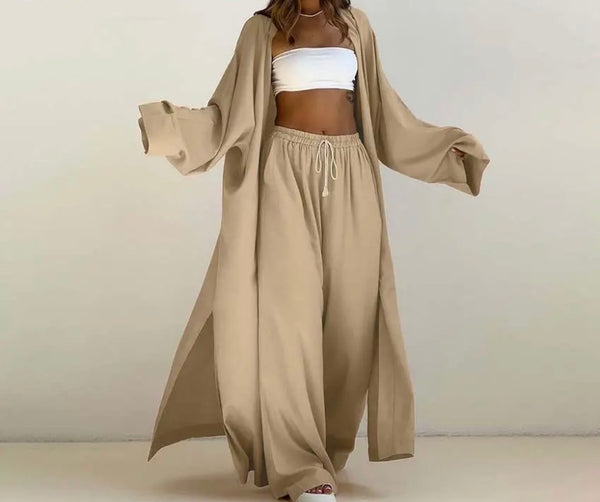 Women Khaki Two Piece Fashion Full Sleeve Pant Set