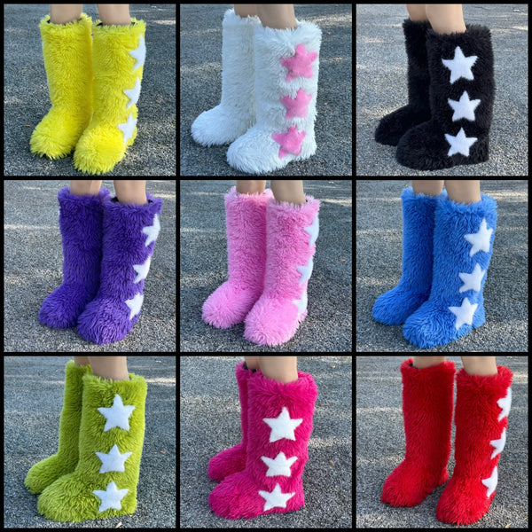 Women Fluffy Fashion Star Print Faux Fur Boots