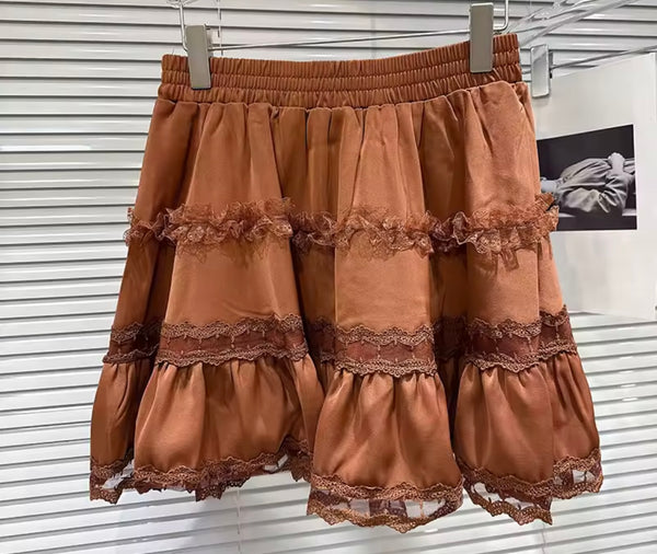 Women Brown Ruffled Sexy Three Piece Skirt Set
