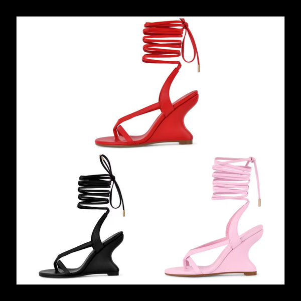 Women Fashion Open Toe Lace Up Wedge Sandals