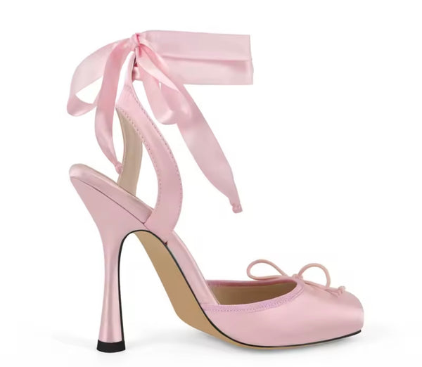Women Fashion Square Toe Ballet Lace Up High Heels