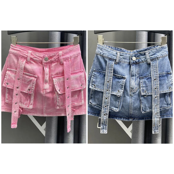 Women Fashion Pocket Denim Short Skirt