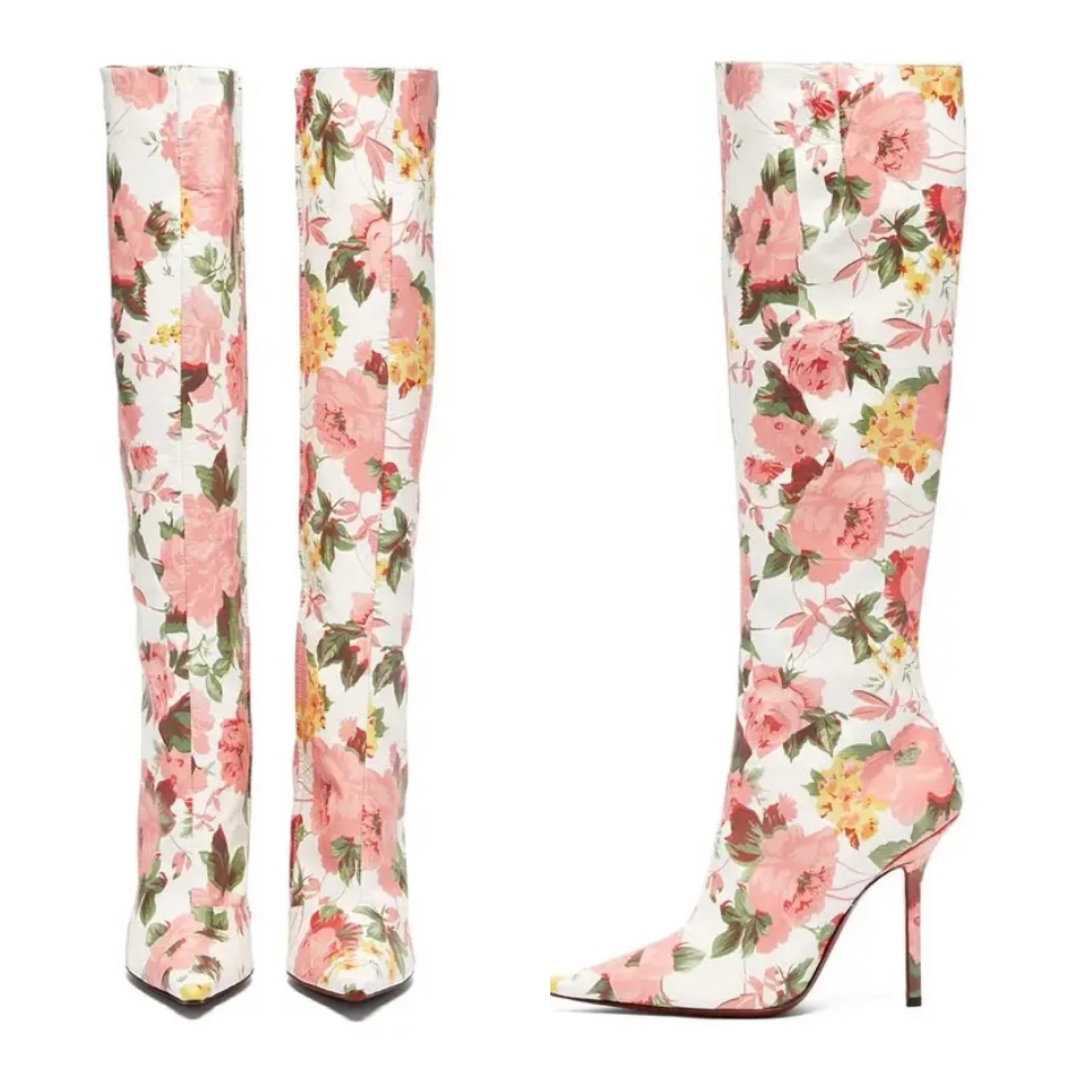 Women Fashion Knee High Floral High Heel Boots