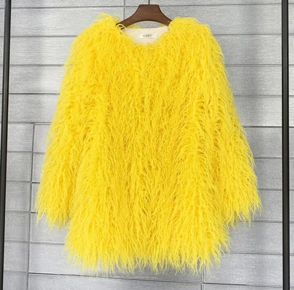 Women Fashion Faux Fur Full Sleeve Top