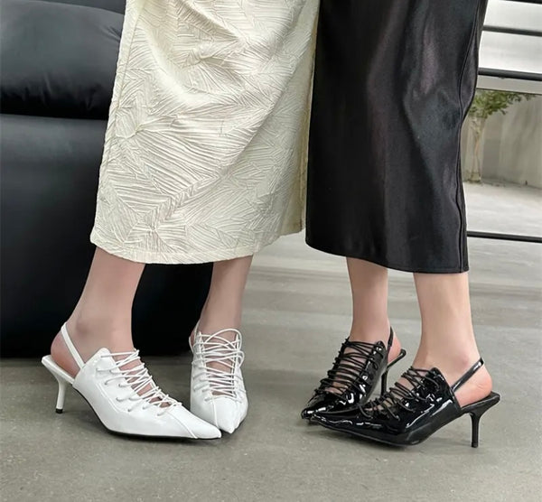 Women Pointed Toe Patent Leather Lace Up Shoes