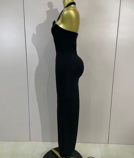 Women Sexy Halter Sleeveless Beaded Maxi Dress