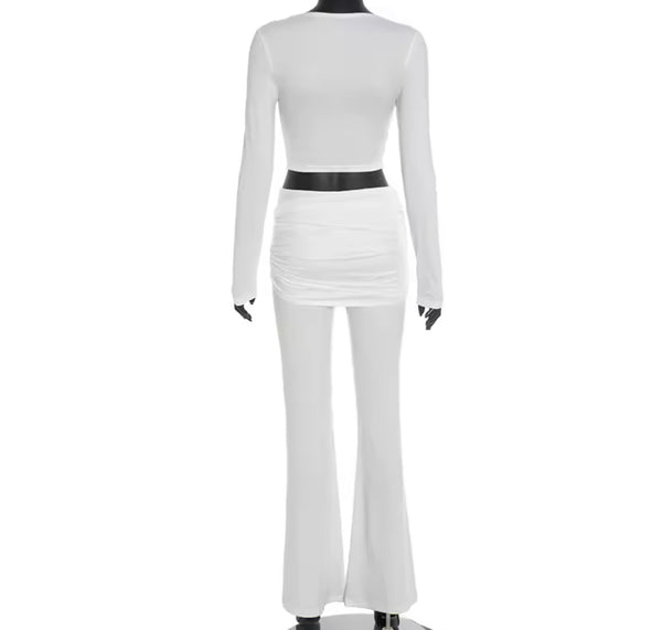 Women Sexy Cut Out Full Sleeve Crop Two Piece Wrap Pant Set
