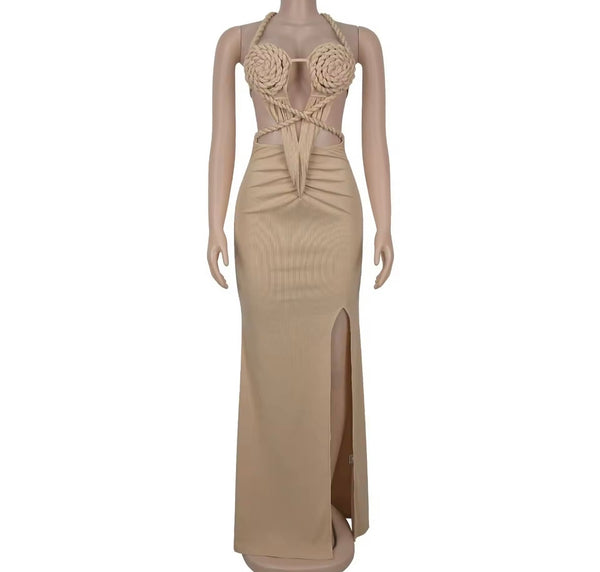 Women Halter Sleeveless Open Back Color Sexy Maxi Dress