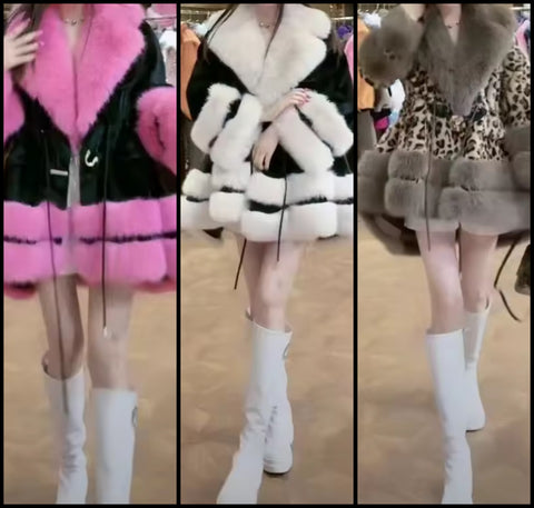 Women Fashion Color Faux Fur Asymmetrical Jacket