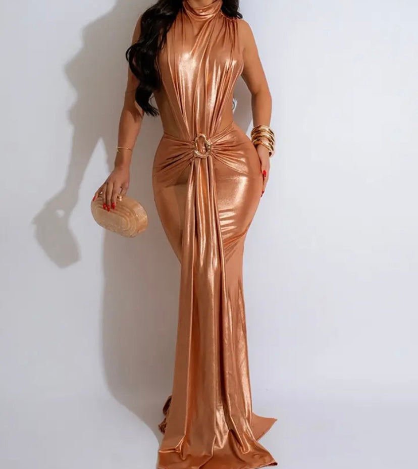 Women Sexy Metallic Sleeveless Maxi Dress